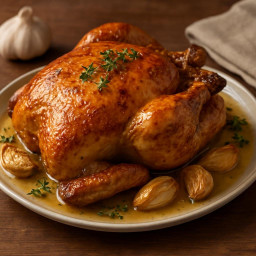 Entree: France – Poulet rôti à l'ail et au beurre (Roast chicken with garlic and butter) recipe