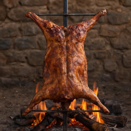 Entree: Argentina – Patagonia – Cordero al Asador (Patagonian Spit-Roast Lamb) (Patagonian spit-roasted whole lamb) recipe
