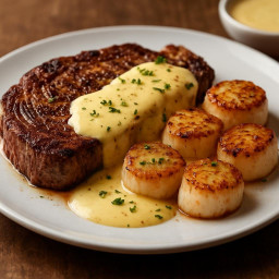 Entree: France – Brittany – Ribeye with Seared Scallops and Classic Hollandaise recipe