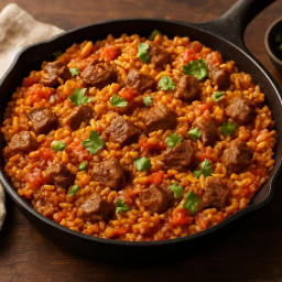 Entree: Mexico – Mexican Arroz con Carne (One‑Pan) (Beef and tomato rice skillet) recipe