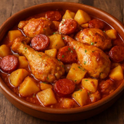 Entree: Spain – Pollo con Chorizo y Patatas (Chicken with chorizo and potatoes) recipe