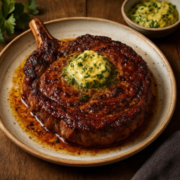 Entree: United States – Oven-Roasted Cowboy Steak with Garlic-Herb Butter recipe