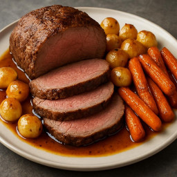 Entree: France – Rôti de Boeuf (French Roast Beef) with Glazed Pearl Onions and Carrots (Roast beef) recipe