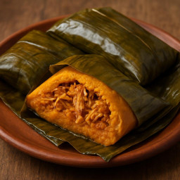 Entree: Mexico – Oaxaca – Tamales oaxaqueños de pollo (Oaxacan-style banana-leaf tamales filled with chicken) recipe