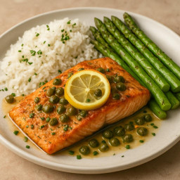 Entree: Spain – Salmón a la plancha con limón y alcaparras (Grilled (pan-seared) salmon with lemon and capers) recipe