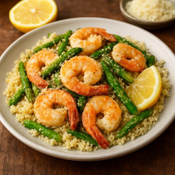 Entree: Italy – Lemon Parmesan Shrimp with Couscous recipe