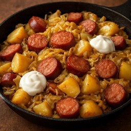 Entree: Poland – Kielbasa, Potato & Cabbage Skillet recipe