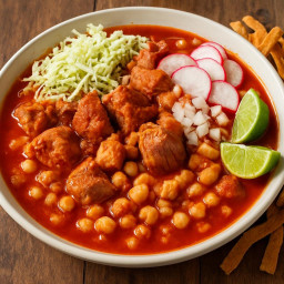 Entree: Mexico – Jalisco – Pozole rojo (red hominy and pork stew) recipe