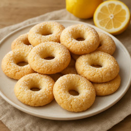 Dessert: Italy – Lazio – Ciambelline al limone (Small ring-shaped lemon cookies traditionally made with wine and olive oil) recipe